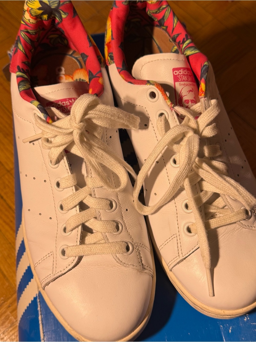 adidas White Leather Sneakers with Red Floral Lining